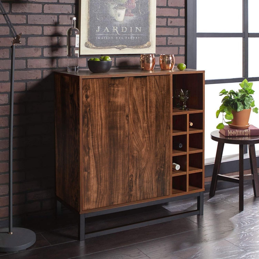 Sideboard aus Samt und Metall in Schwarz und Nussbaumbraun