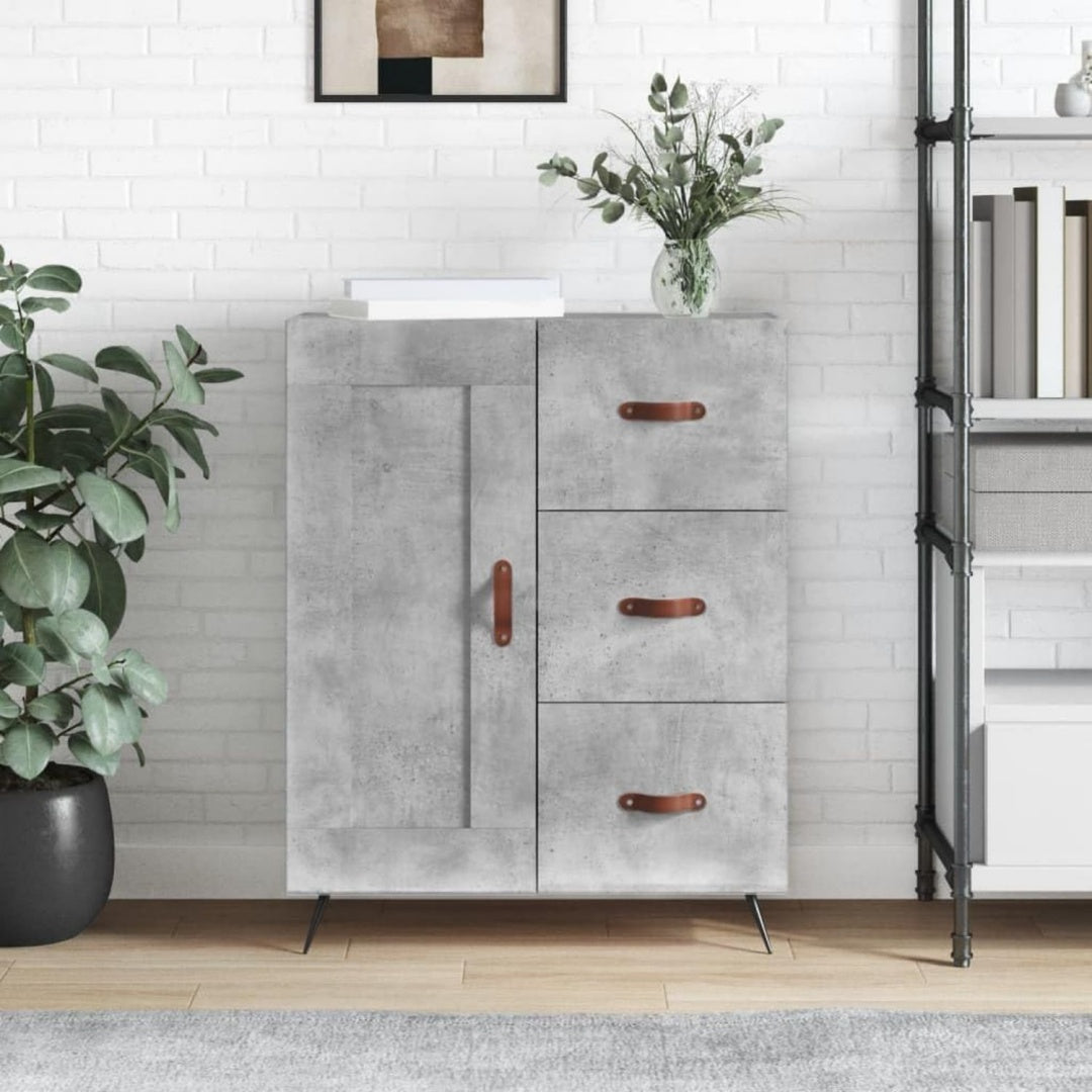 Das Sideboard misst 69.5 x 34 x 90 cm in Betongrau aus Holzwerkstoff