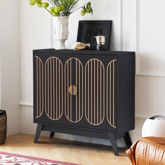Sideboard verbindet goldfarbene Griffe und 2 Tueren