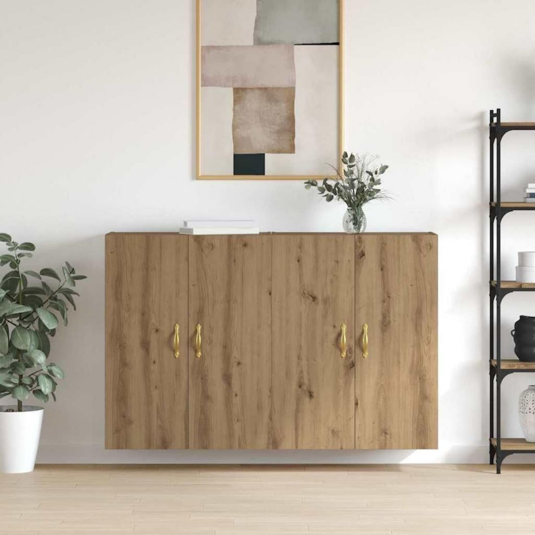 Der Wandschrank misst 69.5 x 34 x 90 cm in Eichenbraun