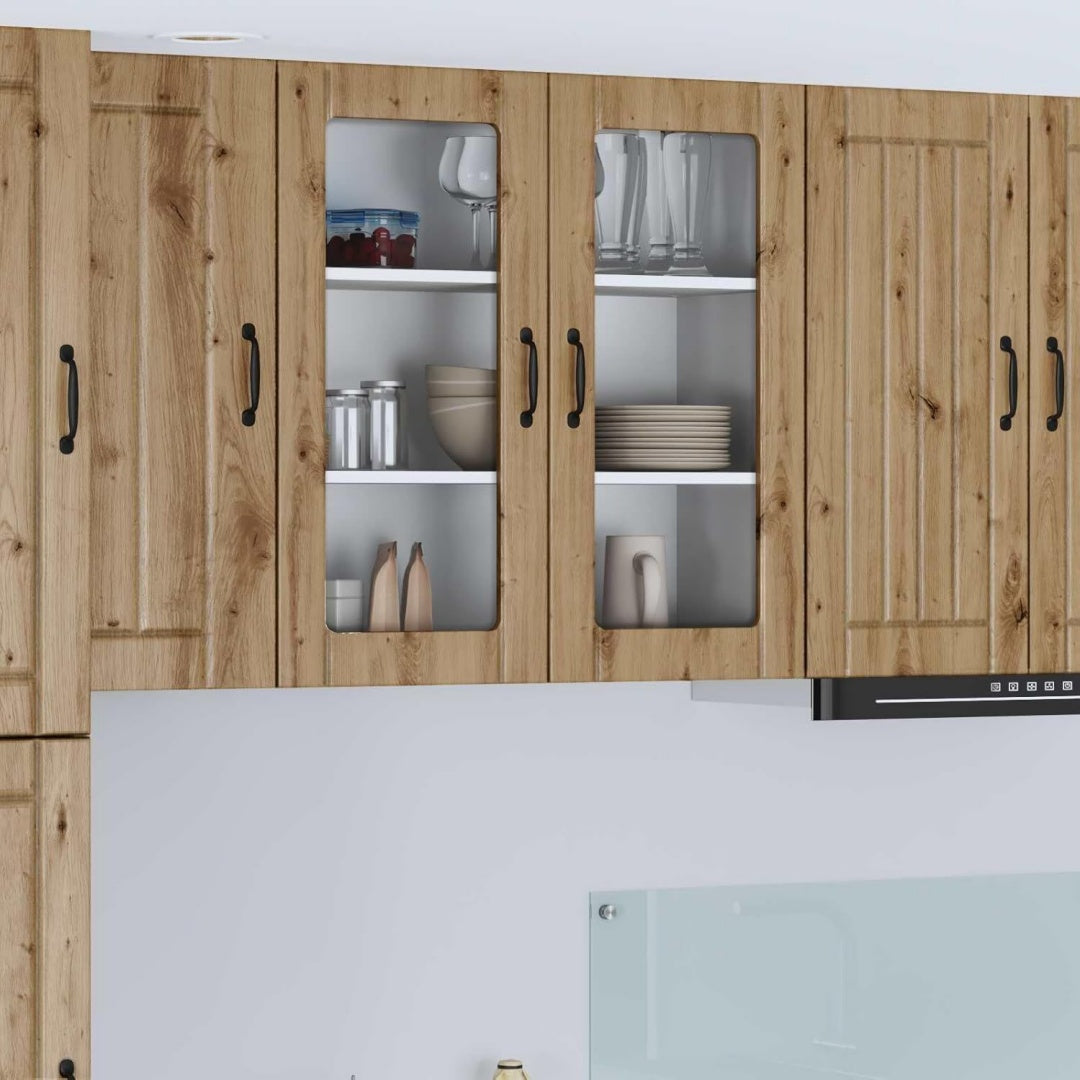 Vitrine mit den Massen 80 x 31 x 80 cm in Eichenbraun