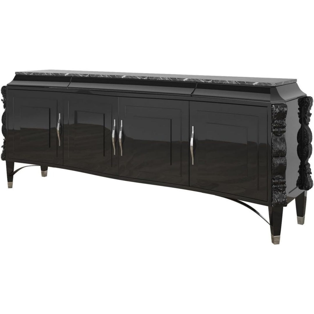 4 Tueren an dem Sideboard aus Massivholz und Metall