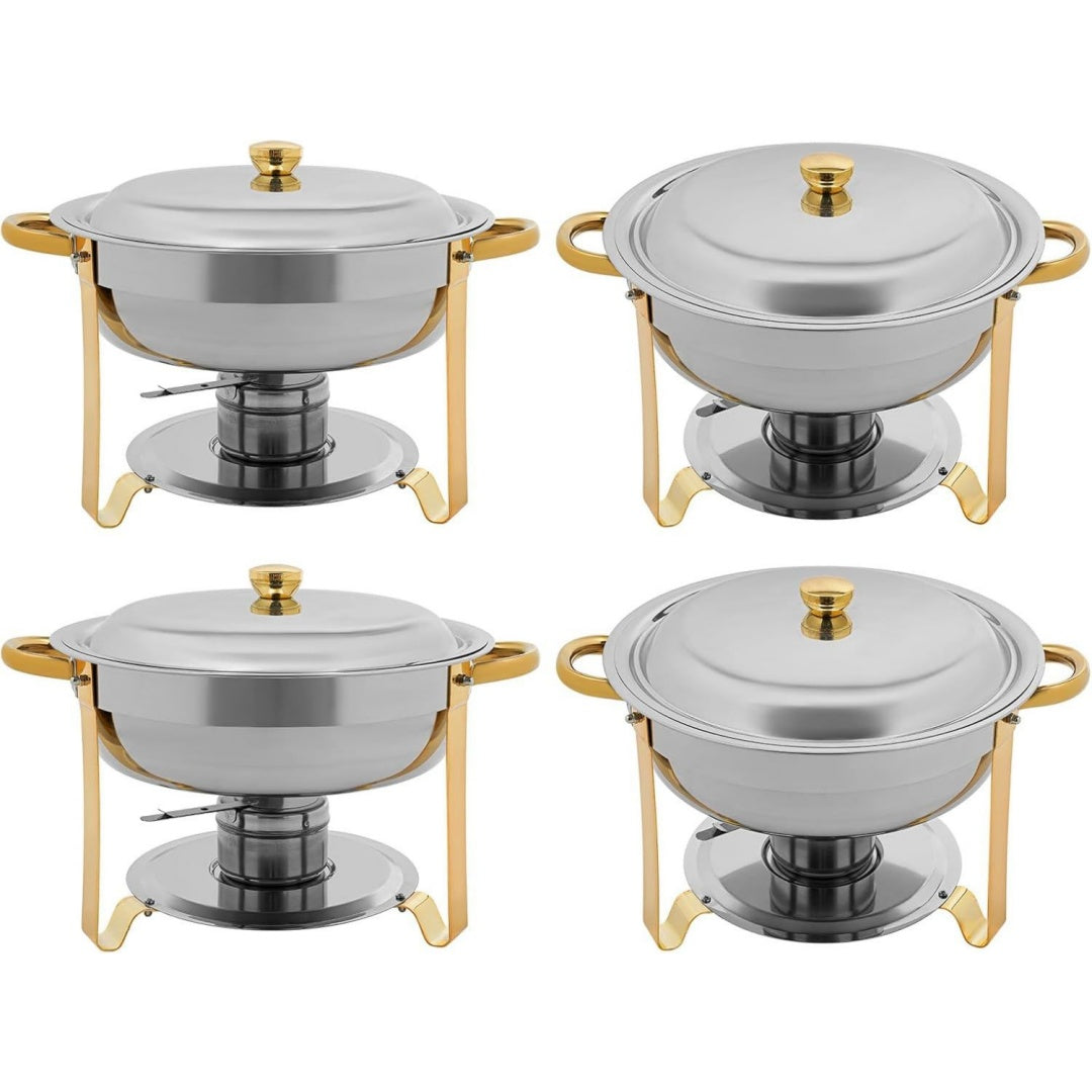 Eine Gestaltung in Silber und Gold kennzeichnet den Speisenwaermer