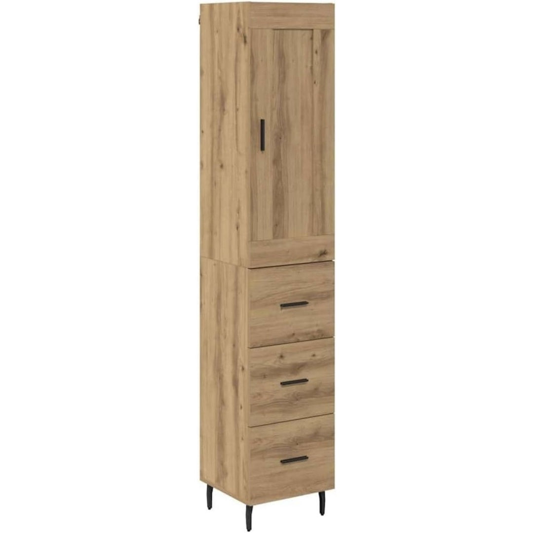 Hochschrank mit geschlossenem Stauraum, Schubladen und einem Metallgestell
